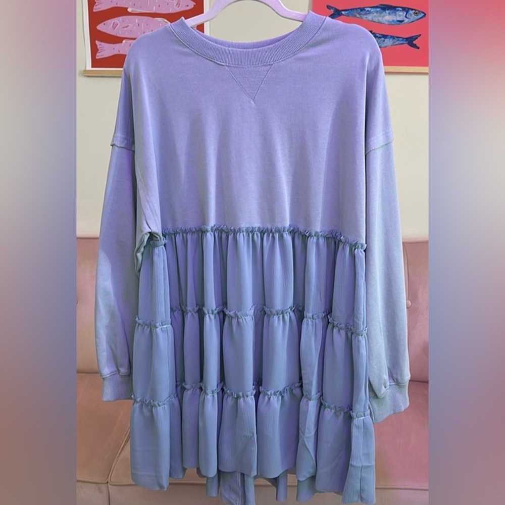 Boutique Blue Tiered Sweatshirt Tunic/Dress Size M